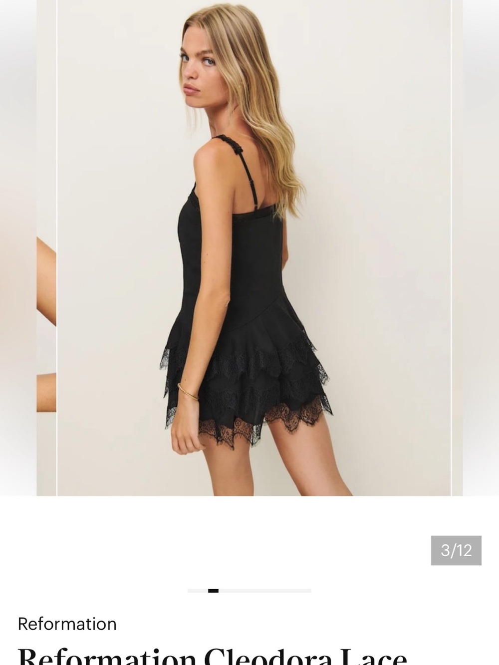 Reformation Black Lace-Tiered Square Neck Mini Dress - Picture 2 of 2